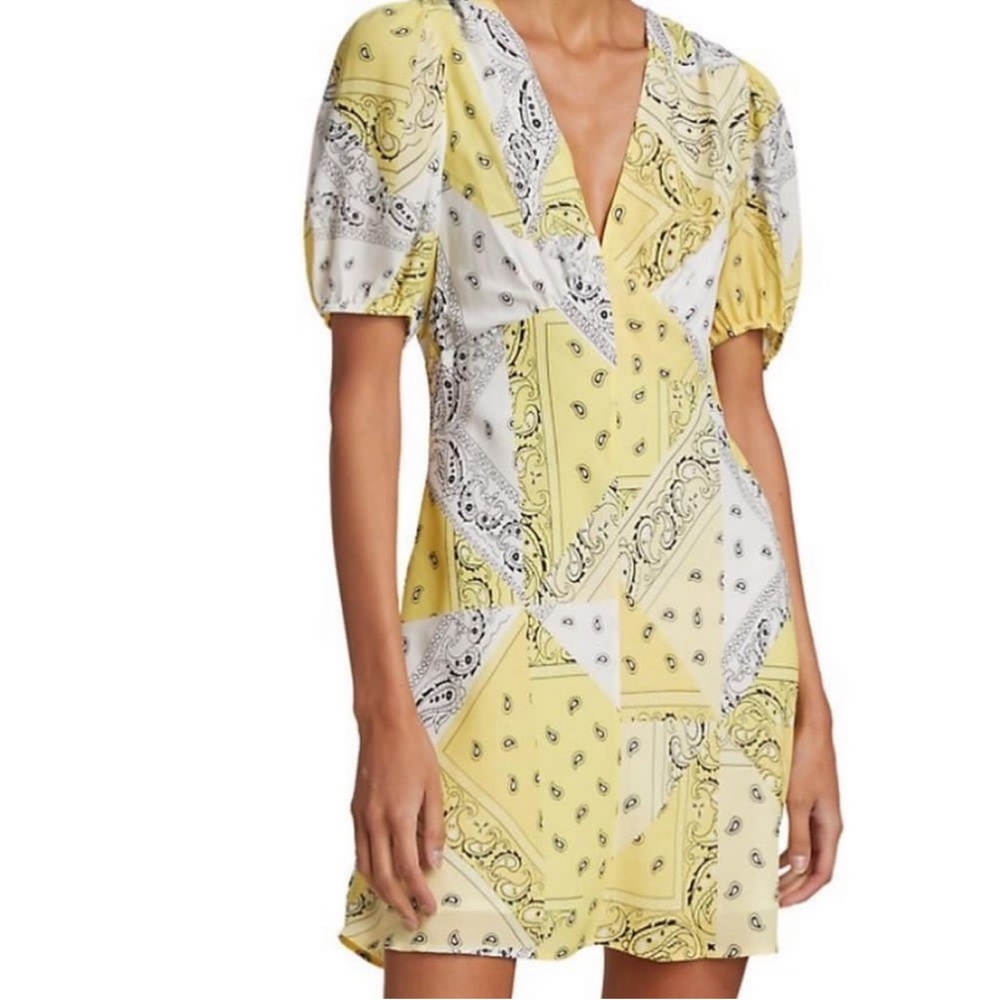 STAUD Yellow and White Bandana Print Mini Dress